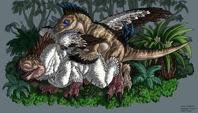 Raptor Sex
art by antihuman
Keywords: dinosaur;theropod;raptor;deinonychus;male;female;feral;M/F;from_behind;cloacal_penetration;antihuman