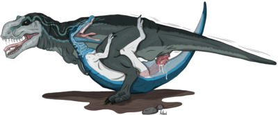 Rex and Suchomimus
art by antlered
Keywords: dinosaur;theropod;tyrannosaurus_rex;trex;suchomimus;male;feral;M/M;penis;missionary;cloacal_penetration;internal;orgasm;ejaculation;spooge;antlered