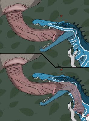 Suchomimus and Sauropod
art by antlered
Keywords: dinosaur;theropod;suchomimus;sauropod;male;feral;M/M;penis;oral;internal;ejaculation;spooge;macro;antlered