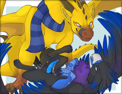 Cyr and Gryphon
art by anyare
Keywords: dragon;gryphon;feral;male;M/M;penis;anal;missionary;spooge;anyare