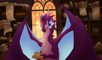 Possibility's Library (Wings_of_Fire)
art by aomamesbeast
Keywords: wings_of_fire;rainwing;skywing;hybrid;dragoness;female;feral;solo;non-adult;aomamesbeast