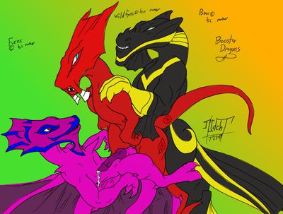Dragon Booster Threesome
art by NachT
Keywords: anime;dragon_booster;dragon;beau;wildfyre;male;anthro;M/M;threeway;penis;from_behind;missionary;anal;spooge;NachT
