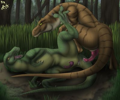 Wild Instincts
art by araisen
Keywords: dinosaur;theropod;male;anthro;M/M;penis;missionary;suggestive;anal;spooge;araisen