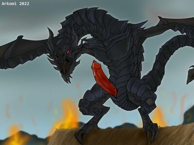 Alduin
art by arkomi
Keywords: videogame;skyrim;alduin;dragon;wyvern;male;feral;solo;penis;spooge;arkomi