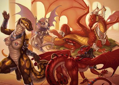 The Dragon's Harem
art by artonis and acidapluvia
Keywords: dragon;dragoness;snake;male;female;feral;anthro;breasts;M/F;penis;vagina;suggestive;artonis;acidapluvia