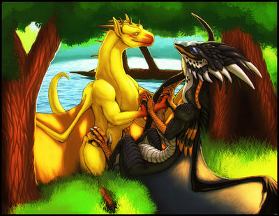 Cyr and DNK
art by artonis
Keywords: dragon;dragoness;male;female;feral;romance;non-adult;artonis