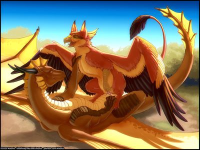 Gryphon Rides A Dragon
art by artonis
Keywords: dragon;gryphon;male;female;feral;M/F;penis;cowgirl;vaginal_penetration;spooge;artonis