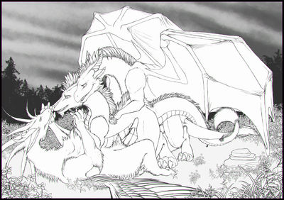 Dragon Threesome
art by artonis
Keywords: dragon;dragoness;male;female;feral;M/F;M/M;threeway;penis;missionary;from_behind;anal;artonis