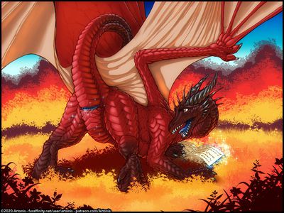 Magic Accident
art by artonis
Keywords: dragoness;female;feral;solo;cloaca;presenting;spooge;artonis