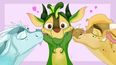 Smooches For Turtle (Wings_of_Fire)
art by ashenwings
Keywords: wings_of_fire;icewing;sandwing;seawing;qibli;winter;turtle;dragon;male;feral;M/M;romance;non-adult;ashenwings