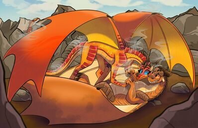 Clay and Peril (Wings_of_Fire)
art by ashesdrawn
Keywords: wings_of_fire;mudwing;skywing;clay;peril;dragon;dragoness;male;female;feral;M/F;suggestive;ashesdrawn