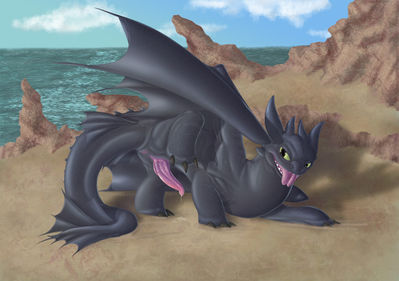 Playful Toothless
art by athus
Keywords: how_to_train_your_dragon;httyd;night_fury;toothless;dragon;feral;male;solo;penis;spooge;beach;athus