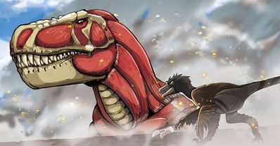 Attack On Titan Dinos
art by ?
Keywords: dinosaur;theropod;tyrannosaurus_rex;trex;raptor;feral;manga;attack_on_titan;non-adult