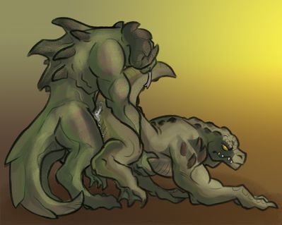 Deathclaw Mounts A Gatorclaw
art by azuiden
Keywords: videogame;fallout;reptile;lizard;crocodilian;alligator;deathclaw;gatorclaw;male;feral;M/M;from_behind;anal;spooge;azuiden