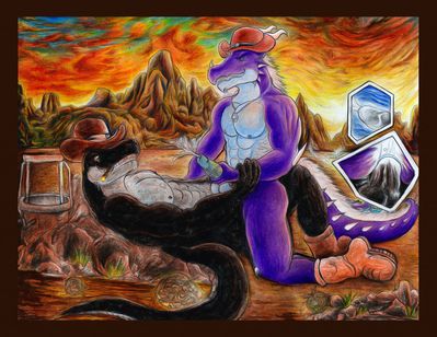 Flint x Azure
art by azureparagon
Keywords: dragon;dinosaur;theropod;tryrannosaurus_rex;trex;male;anthro;M/M;penis;cowgirl;anal;masturbation;closeup;internal;spooge;azureparagon