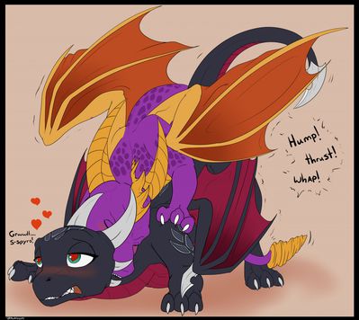 Cynder's Invitation 2
art by backlash91
Keywords: videogame;spyro_the_dragon;dragon;dragoness;spyro;cynder;male;female;anthro;M/F;from_behind;suggestive;backlash91