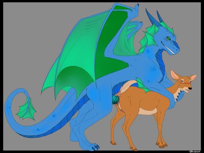 Dragon and Deer
art by backlash91
Keywords: dragon;furry;cervine;deer;male;female;feral;M/F;penis;from_behind;vaginal_penetration;spooge;backlash91