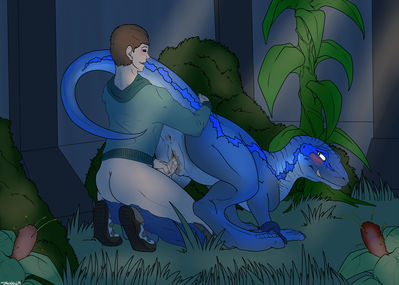 Scientific Probing (color)
art by backlash91
Keywords: beast;jurassic_world;dinosaur;theropod;raptor;deinonychus;blue;female;feral;human;man;male;M/F;penis;from_behind;vaginal_penetration;spooge;backlash91