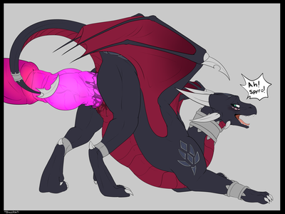 Three Dragons, One Cynder (Spyro)
art by backlash91
Keywords: videogame;spyro_the_dragon;dragon;dragoness;spyro;cynder;male;female;feral;M/F;penis;from_behind;vaginal_penetration;macro;spooge;backlash91