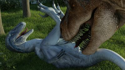 Blue and Rex
art by barlu
Keywords: jurassic_world;dinosaur;theropod;raptor;deinonychus;tyrannosaurus_rex;trex;blue;male;female;feral;M/F;oral;cloacal_penetration;cgi;barlu