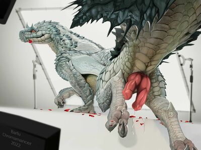 Tobi-Kadachi
art by barlu and chromamancer
Keywords: videogame;monster_hunter;dragon;tobi-kadachi;male;feral;solo;penis;hemipenis;spooge;barlu;chromamancer