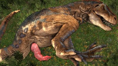 Rexy
art by barlu
Keywords: dinosaur;theropod;tyrannosaurus_rex;trex;male;feral;solo;penis;cgi;barlu