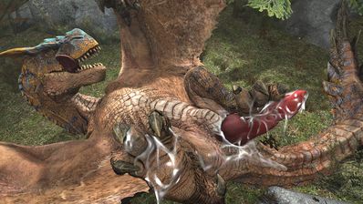 Tigrex
art by barlu
Keywords: videogame;monster_hunter;dragon;wyvern;tigrex;male;feral;solo;penis;footjob;masturbation;spooge;cgi;barlu