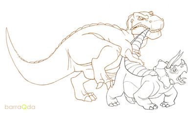 Red Claw and Topsy Mating
art by barraqda
Keywords: cartoon;land_before_time;lbt;dinosaur;ceratopsid;triceratops;theropod;tyrannosaurus_rex;trex;topsy;red_claw;male;anthro;M/M;penis;from_behind;anal;barraqda
