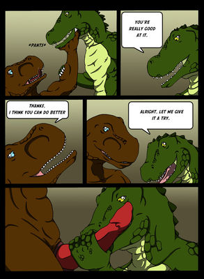 Buddy Buddy 11
art by nx-3000
Keywords: comic;dinosaur;theropod;raptor;crocodilian;alligator;male;anthro;M/M;penis;masturbation;nx-3000