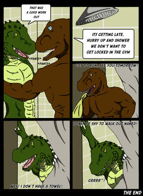 Buddy Buddy 19
art by nx-3000
Keywords: comic;dinosaur;theropod;raptor;crocodilian;alligator;male;anthro;M/M;suggestive;shower;nx-3000