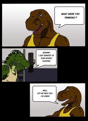 Buddy Buddy 2
art by nx-3000
Keywords: comic;dinosaur;theropod;raptor;crocodilian;alligator;male;anthro;M/M;nx-3000