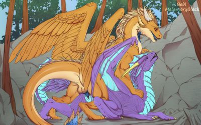 Two Dragons Mating in the Forest
art by bebl and MelamoryBlack
Keywords: dragon;dragoness;male;female;feral;M/F;penis;from_behind;vaginal_penetration;bebl;MelamoryBlack