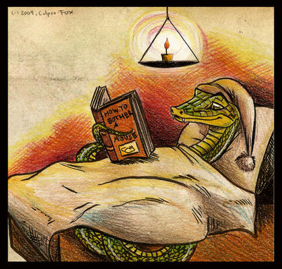 Bedtime Story
art by culpeo_fox
Keywords: snake;anthro;solo;humor;non-adult;culpeo_fox