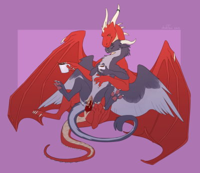 Coffee Time
art by beetlepie
Keywords: dragon;dragoness;male;female;feral;M/F;penis;reverse_cowgirl;vaginal_penetration;spooge;beetlepie