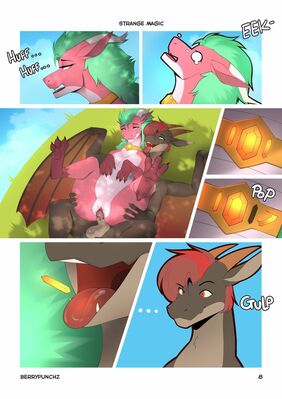 Strange Magic, page 8
art by berrypunchz
Keywords: comic;dragon;dragoness;male;female;feral;M/F;penis;reverse_cowgirl;vaginal_penetration;spooge;berrypunchz