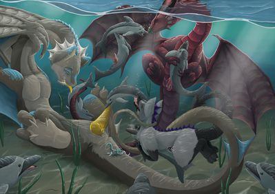 Beside the Seaside
art by besonik
Keywords: dragon;wyvern;furry;cetacean;dolphin;male;female;feral;M/F;orgy;penis;missionary;vaginal_penetration;oral;spooge;besonik