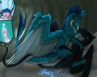 Cave Visitor
art by bicikliszelep and silipinfox1298
Keywords: dragon;dragoness;male;female;feral;M/F;penis;cowgirl;vaginal_penetration;internal;closeup;spooge;bicikliszelep;silipinfox1298
