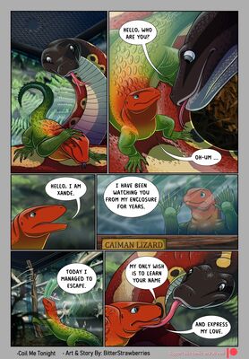 Coil Me Tonight, page 3
art by bitterstrawberries
Keywords: comic;lizard;snake;python;male;female;feral;M/F;suggestive;bitterstrawberries