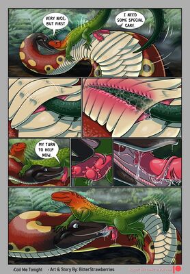 Coil Me Tonight, page 5
art by bitterstrawberries
Keywords: comic;lizard;snake;python;male;female;feral;M/F;penis;hemipenis;tailplay;cloacal_penetration;oral;closeup;internal;spooge;bitterstrawberries