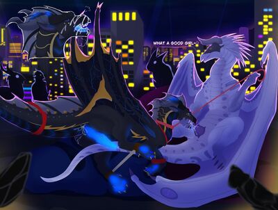 Rooftop Party (Wings_of_Fire)
art by black_alterian_nightcrawler
Keywords: wings_of_fire;icewing;seawing;hybrid;dragon;male;feral;M/M;bondage;penis;oral;spooge;ejaculation;closeup;black_alterian_nightcrawler