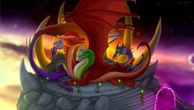 Tiamat and Maleficent
art by blackaures
Keywords: disney;sleeping_beauty;dungeons_of_dragons;tiamat;maleficent;dragoness;hydra;female;feral;lesbian;suggestive;blackaures