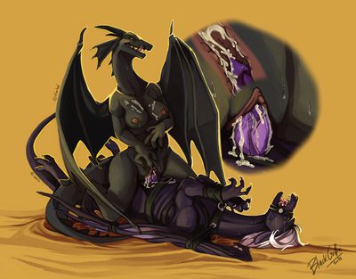 Dragoness On Top
art by blackgriffin
Keywords: dragon;dragoness;male;female;feral;anthro;breasts;M/F;penis;cowgirl;vaginal_penetration;internal;closeup;spooge;bondage;blackgriffin