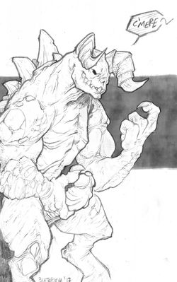 Deathclaw
art by blattarieva
Keywords: videogame;fallout;reptile;lizard;deathclaw;male;anthro;solo;penis;masturbation;spooge;blattarieva