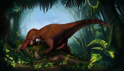 Tyrannosaur and Corythosaurus
art by bl_darksoul
Keywords: dinosaur;theropod;tyrannosaurus_rex;trex;hadrosaur;corythosaurus;male;female;feral;M/F;penis;vagina;from_behind;suggestive;vore;necro;bl_darksoul