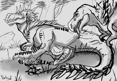 Korso and Another Anjanath
art by bl_darksoul
Keywords: videogame;monster_hunter;dinosaur;theropod;tyrannosaurus_rex;trex;anjanath;male;female;feral;M/F;penis;suggestive;bl_darksoul