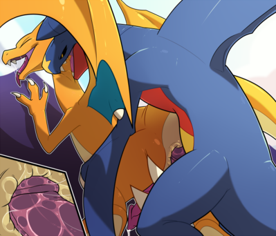 Charizard and Garchomp
art by blitzdrachin
Keywords: anime;pokemon;dragon;charizard;garchomp;male;anthro;M/M;penis;from_behind;anal;closeup;spooge;blitzdrachin