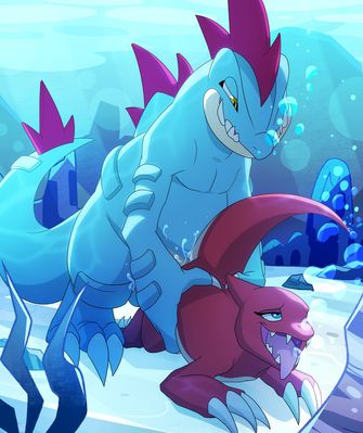 Charmeleon and Feraligatr
art by blitzdrachin
Keywords: anime;pokemon;dragoness;crocodilian;alligator;charmeleon;feraligatr;male;female;anthro;M/F;from_behind;spooge;blitzdrachin