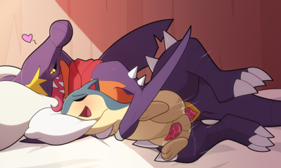 Garchomp x Quilava
art by blitzdrachin
Keywords: anime;pokemon;dragon;furry;badger;garchomp;quilava;male;anthro;M/M;penis;spoons;anal;spooge;blitzdrachin