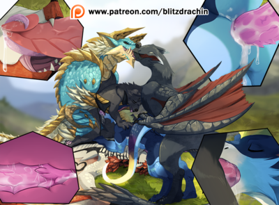 Monster Orgy
art by blitzdrachin
Keywords: videogame;monster_hunter;dragon;wyvern;nargacuga;rathalos;zinogre;furry;canine;wolf;feral;anthro;male;M/M;orgy;threeway;spitroast;penis;from_behind;oral;anal;closeup;internal;spooge;blitzdrachin
