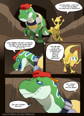 Project Geeker Comic 01
art by blitzdrachin
Keywords: comic;cartoon;project_geeker;dinosaur;tyrannosaurus_rex;trex;hadrosaur;parasaurolophus;noah;geeker;male;anthro;non-adult;blitzdrachin